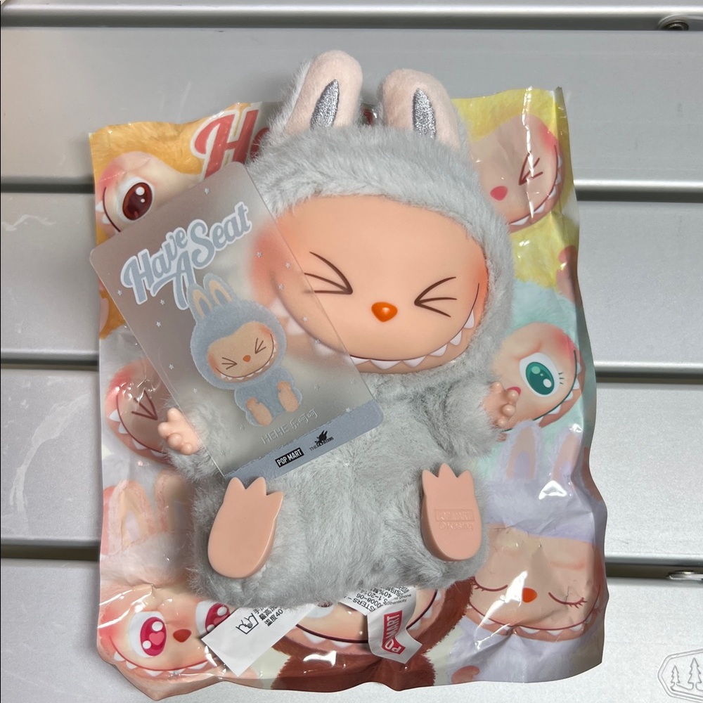 Labubu Have A Seat (He He) Gray Plush with Vinyl Face